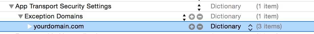 App Transport Security Settings - Exception Domains