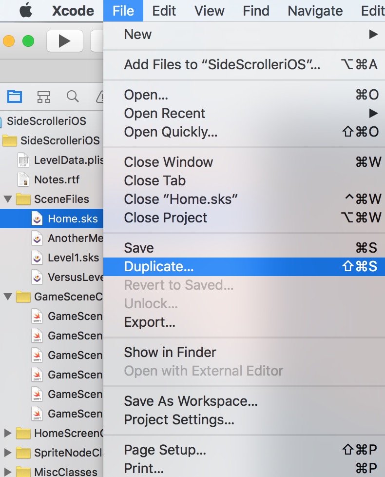 Duplicating sks files in xcode