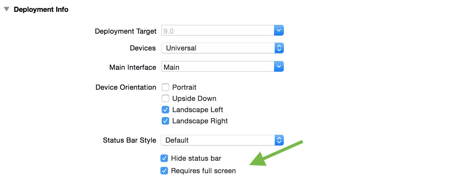 How to require full screen in Xcode 7