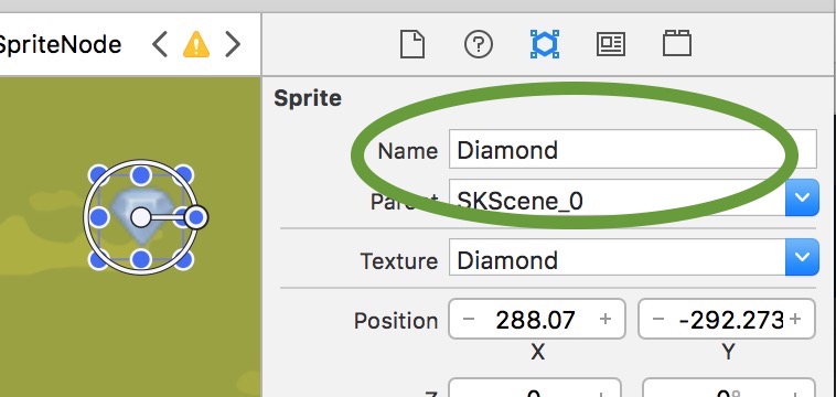 Naming sprite in Xcode 8