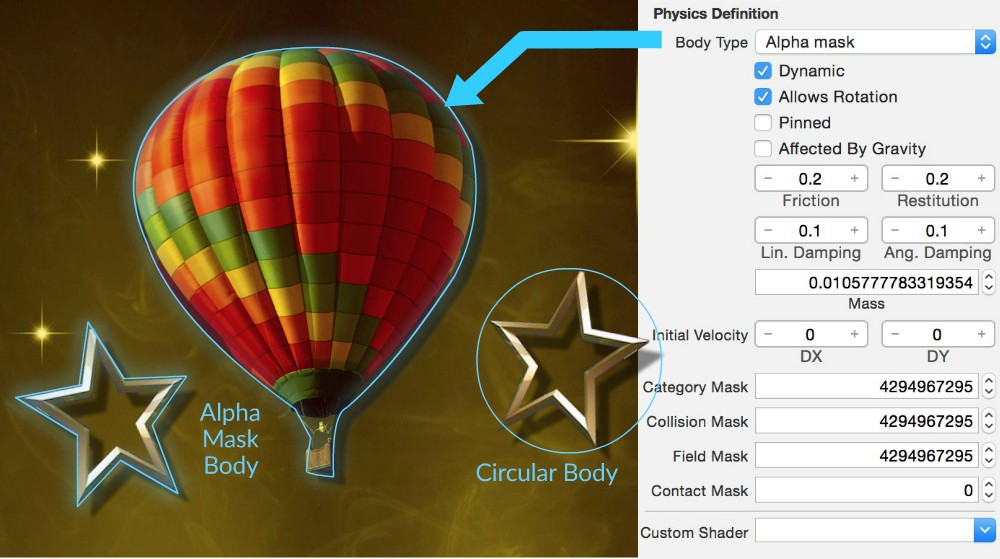 Physics Bodies in the iOS9 Story Tellers Kit 2