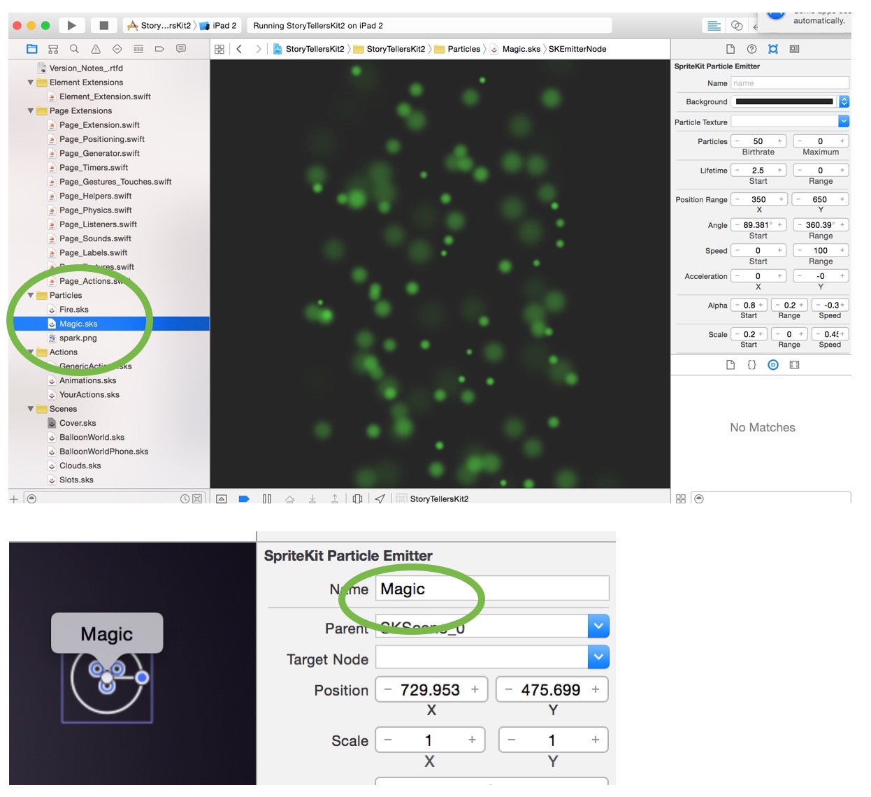 Replacing pre-made Particle files in place of SKEmitterNodes in SKScene