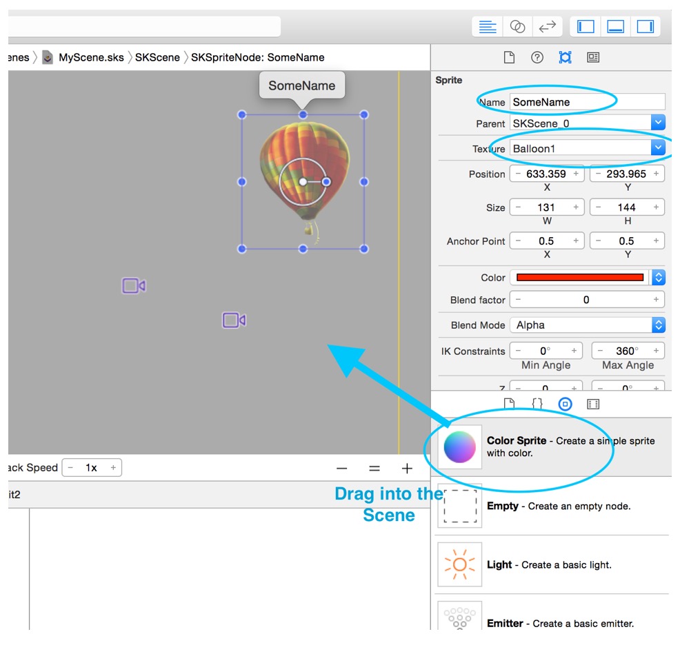 Set Name and Texture of your SKSpriteNode