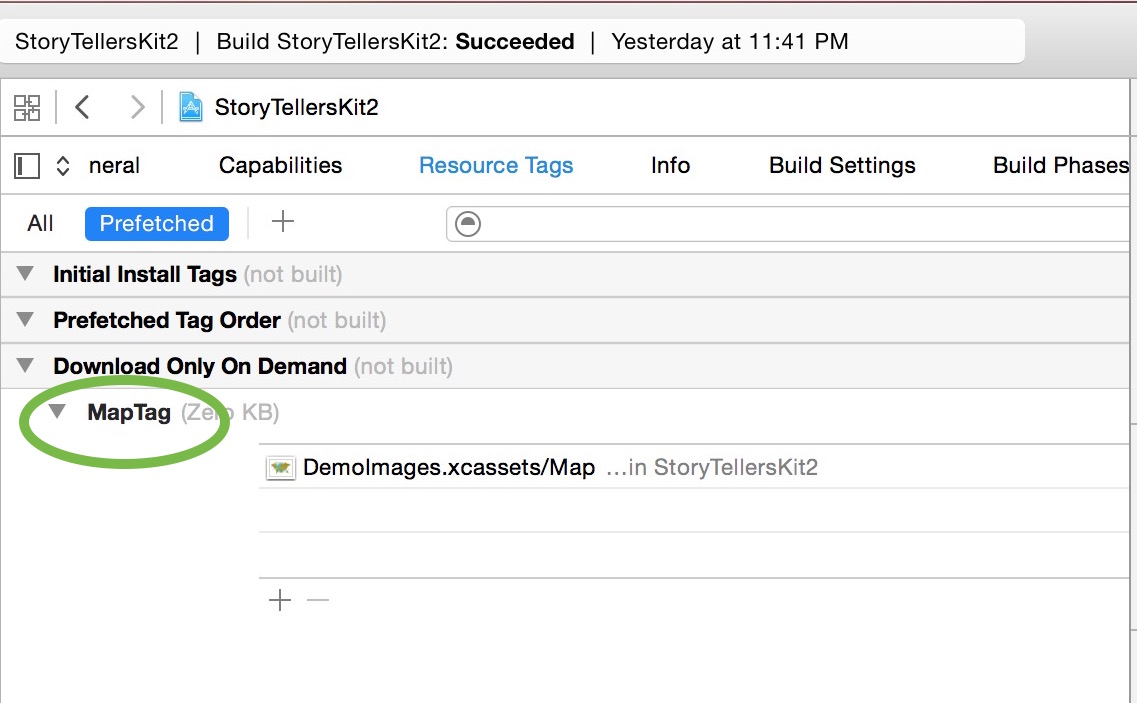 Tagging On Demand Resources - Resource Tags Pane iOS9