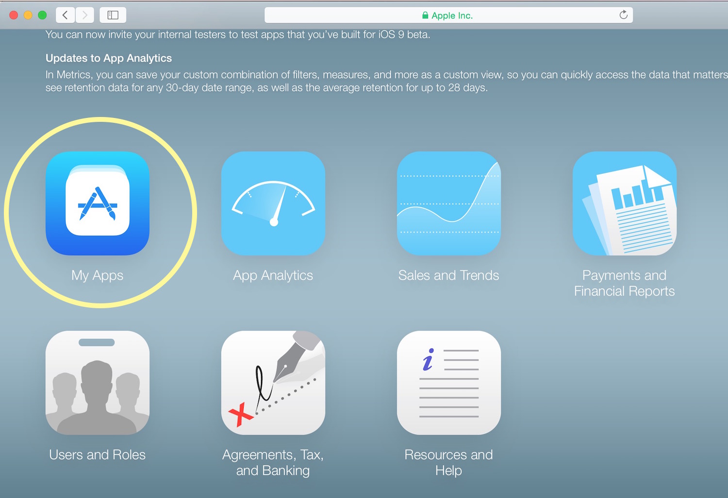 where to create a new app in iTunes Connect